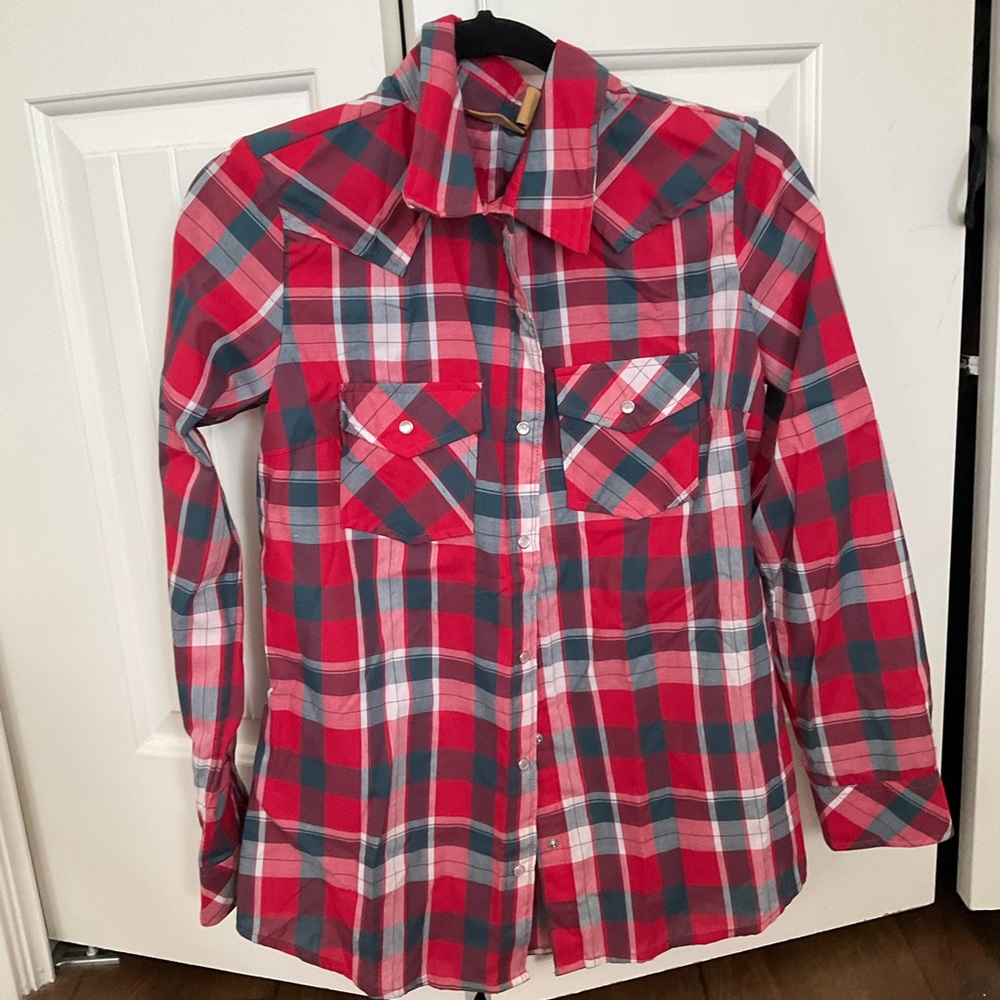 Wrangler small mens plaid western snap down long sleeve shirt